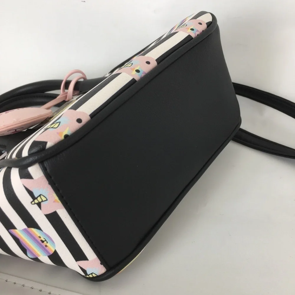 Luv Betsey Betsey Johnson Unicorn Cat Satchel Purse Bag Black White Stripe Small